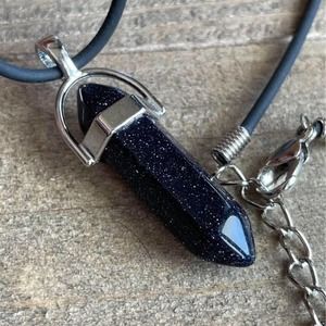 Blue Goldstone Pendant Necklace - Adjustable Chain